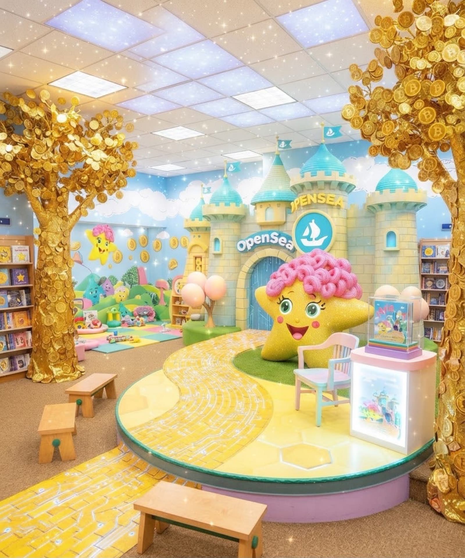 Nyla's Innovation Station, a playroom with a gold coin tree, a castle, and a star character