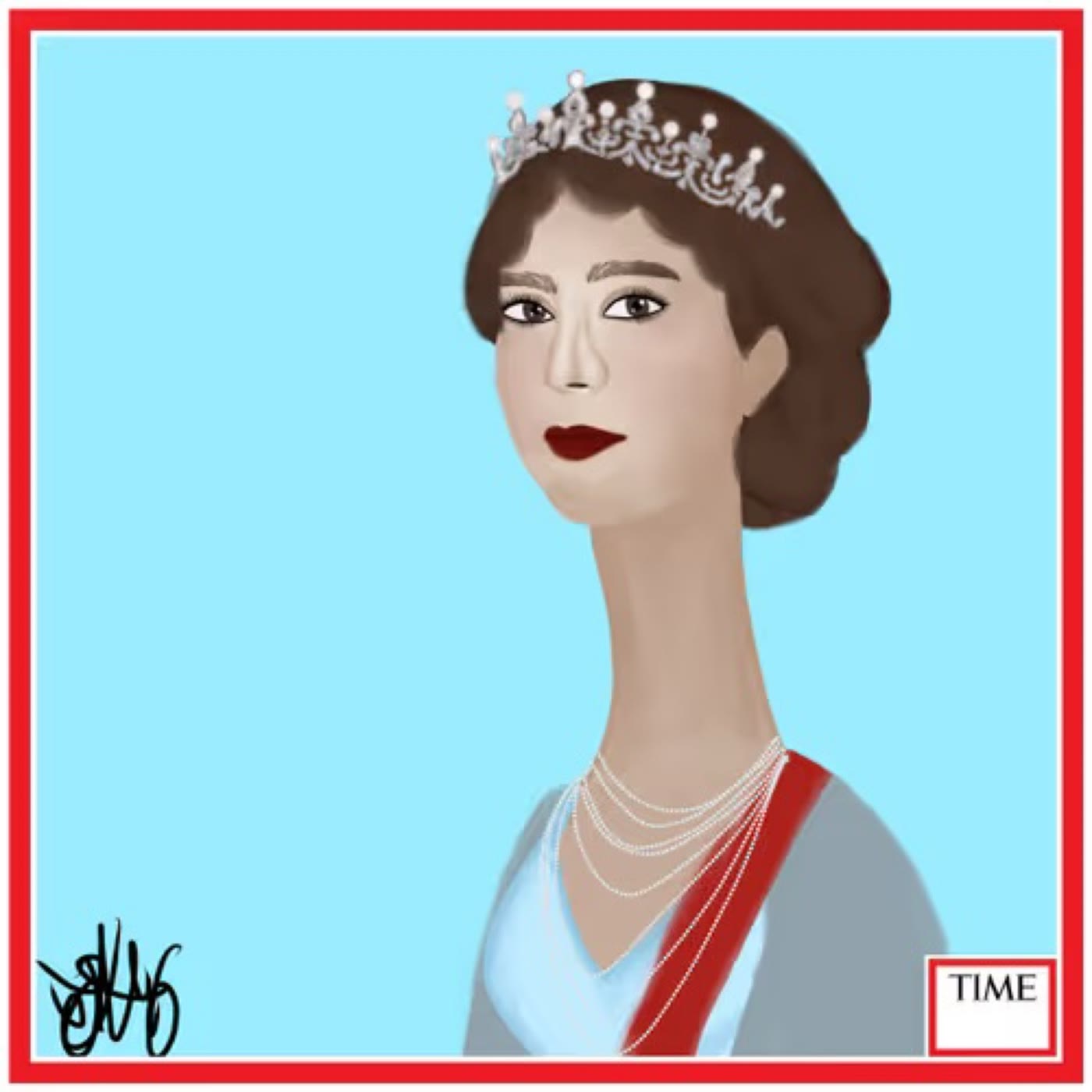 TIME cover, brown hair, a tiara, pearls, and a red sash