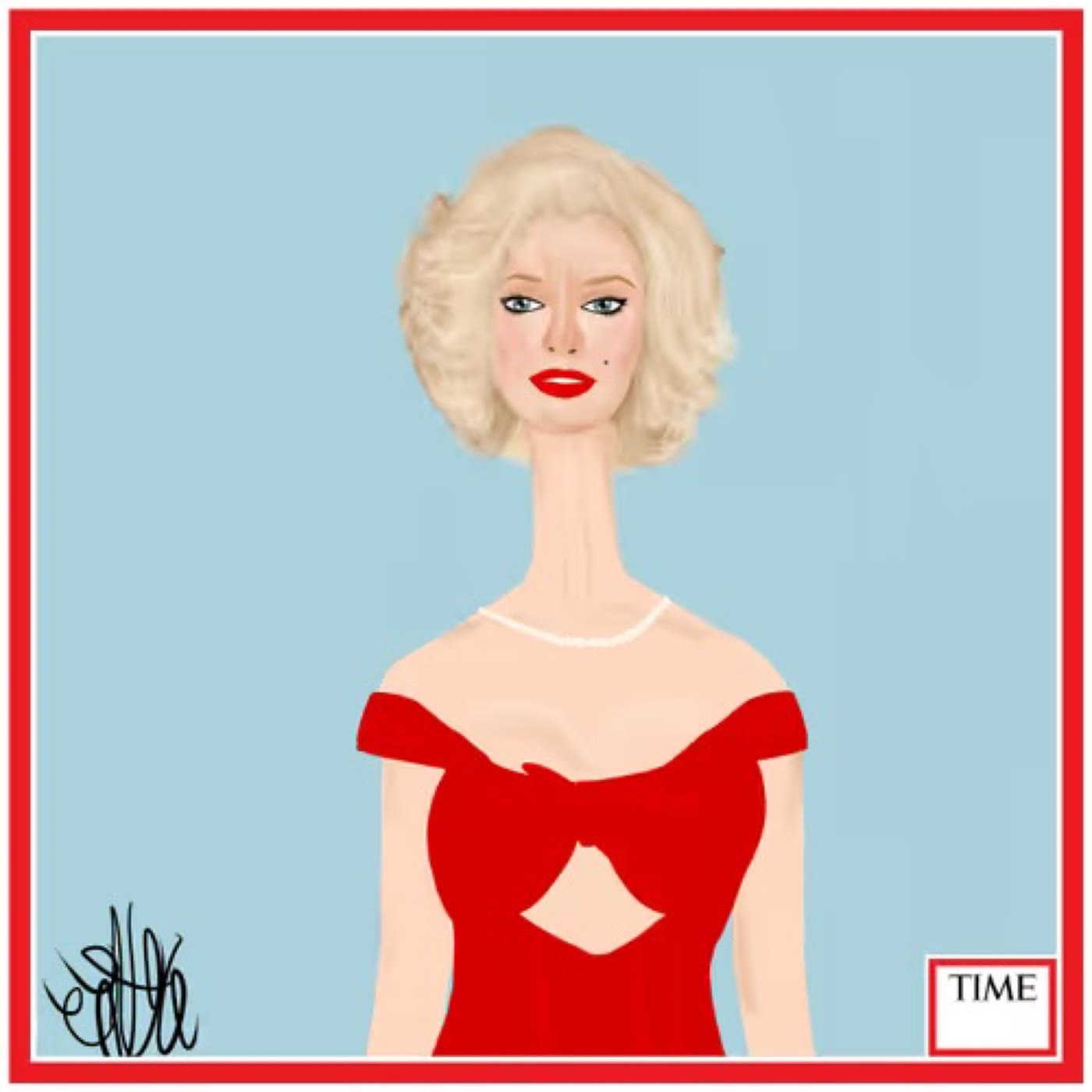 TIME cover, blonde hair and a red dress