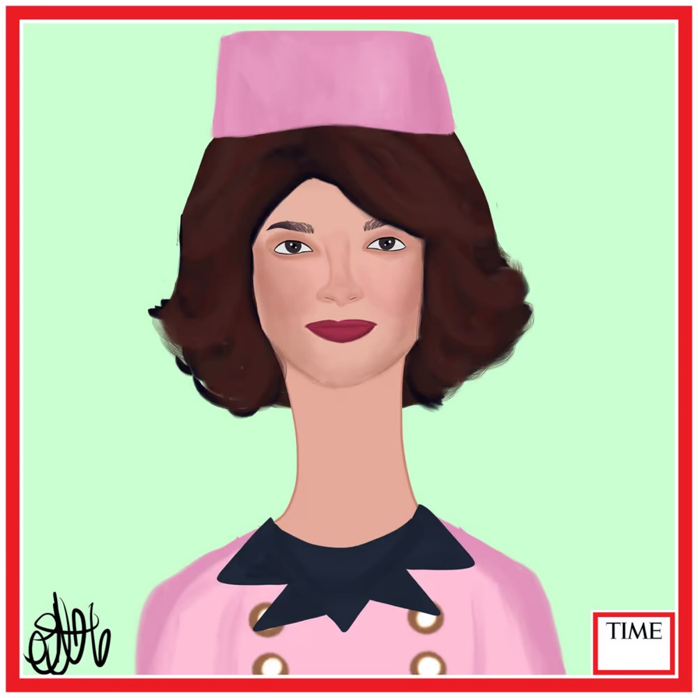 TIME cover, a brown bob, pink hat, and pink jacket